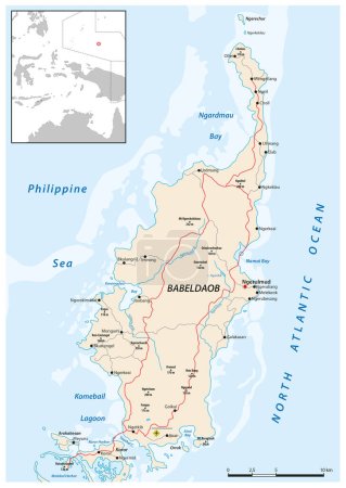 Ilustración de Mapa de ruta de Babeldaob Island, Palaos, Islas Caroline - Imagen libre de derechos