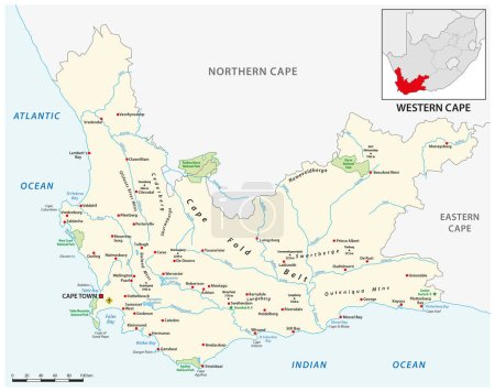 Ilustración de Mapa vectorial de Provincia Occidental del Cabo, Sudáfrica - Imagen libre de derechos