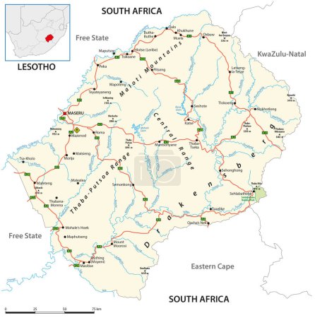 Ilustración de Mapa de ruta vectorial del Reino de Lesotho - Imagen libre de derechos