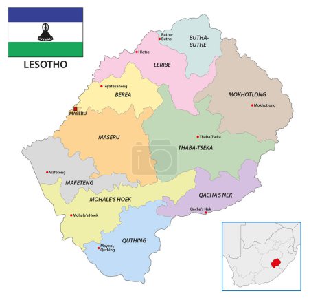 Téléchargez les illustrations : Carte administrative vectorielle du Royaume du Lesotho - en licence libre de droit