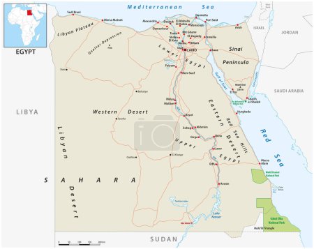 Téléchargez les illustrations : Carte routière vectorielle de la République arabe d'Égypte - en licence libre de droit