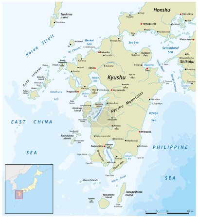 Téléchargez les illustrations : Carte vectorielle de l'île japonaise de Kyushu - en licence libre de droit