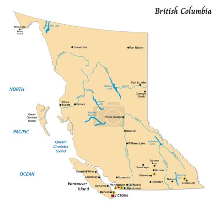 Téléchargez les illustrations : Carte vectorielle simple de Colombie-Britannique, Canada - en licence libre de droit