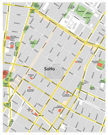 Téléchargez les illustrations : Plan des rues du quartier de New York SoHo, Lower Manhattan, New York - en licence libre de droit