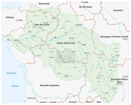 Téléchargez les illustrations : Carte du réseau fluvial de la Loire, France - en licence libre de droit