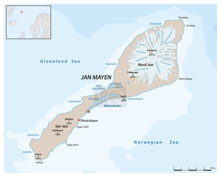 Téléchargez les illustrations : Carte vectorielle de l'île norvégienne de Jan Mayen - en licence libre de droit