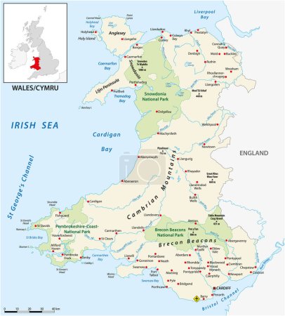 Téléchargez les illustrations : Carte vectorielle du pays de Galles britannique - en licence libre de droit