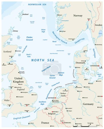 Ilustración de Mapa de la cuenca del Mar del Norte y los países vecinos - Imagen libre de derechos