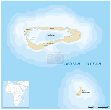 Téléchargez les illustrations : Carte de l'atoll d'Aldabra au sud-ouest des Seychelles - en licence libre de droit