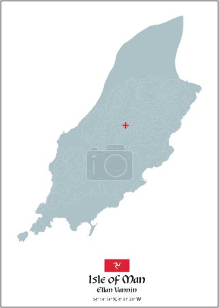Illustration for Silhouette map of Isle of Man with flag, United Kingdom - Royalty Free Image
