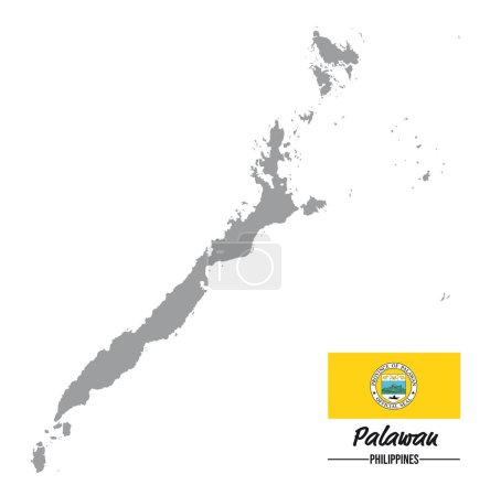 Carte silhouette grise de l'île philippine de Palawan avec drapeau