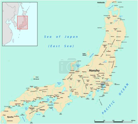 Téléchargez les illustrations : Carte vectorielle de l'île principale japonaise de Honshu - en licence libre de droit