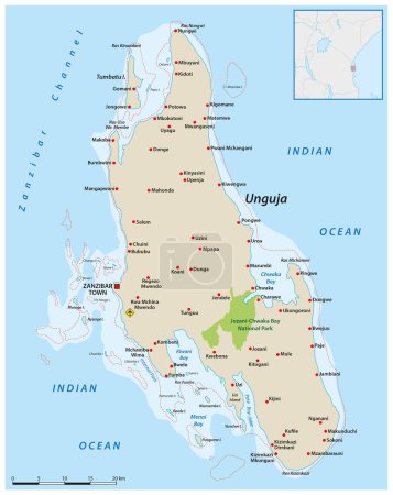 Ilustración de Mapa vectorial de la isla tanzana de Zanzíbar - Imagen libre de derechos