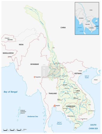 Illustration for Detailed vector map of Mekong River - Royalty Free Image