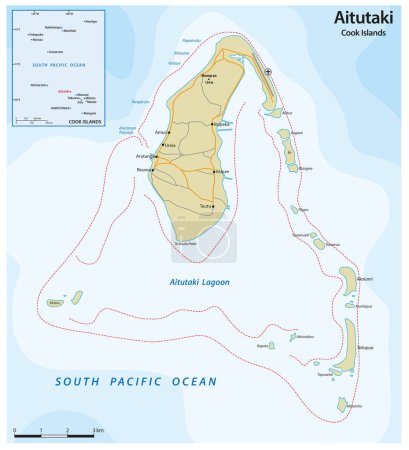 Ilustración de Mapa vectorial de Isla Aitutaki, Islas Cook - Imagen libre de derechos