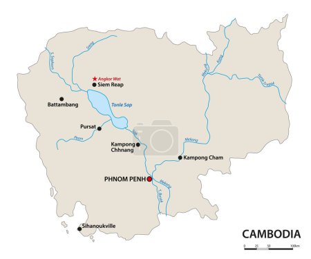 Ilustración de Mapa general simple del Reino de Camboya - Imagen libre de derechos
