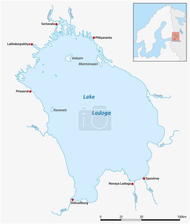 Ilustración de Mapa general simple de Lago Ladoga, Karelia, Rusia - Imagen libre de derechos
