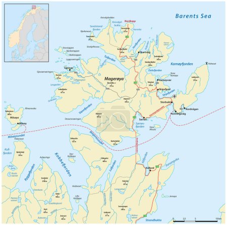 Ilustración de Mapa de ruta vectorial de Cabo Norte, Noruega - Imagen libre de derechos