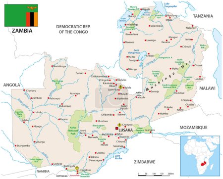 Ilustración de Mapa vectorial detallado de la República de Zambia - Imagen libre de derechos