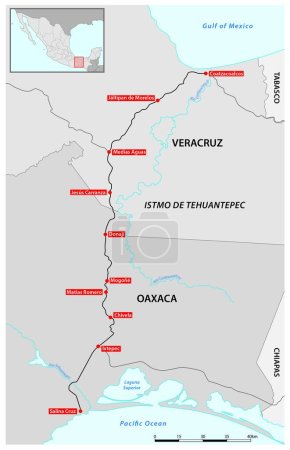 Ilustración de Mapa vectorial de Tehuantepec Railway, México - Imagen libre de derechos