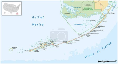 Illustration for Detaild florida keys road and travel vector map - Royalty Free Image