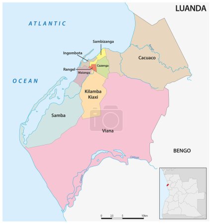 Ilustración de Mapa vectorial administrativo de la capital angoleña Luanda - Imagen libre de derechos