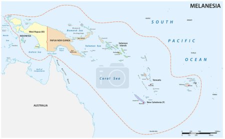 Ilustración de Mapa vectorial administrativo del grupo de islas del Pacífico Melanesia - Imagen libre de derechos