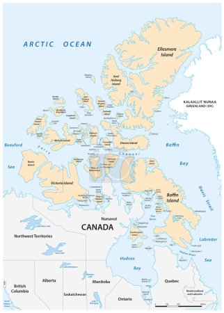 Ilustración de Mapa vectorial detallado del archipiélago ártico canadiense - Imagen libre de derechos