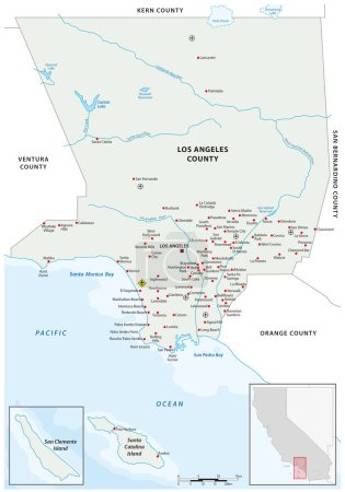 Téléchargez les illustrations : Carte vectorielle de Los Angeles Comté, Californie, États-Unis - en licence libre de droit