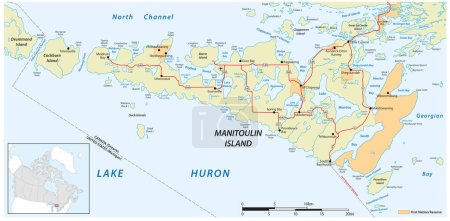 Vector map of the Canadian island of Manitoulin in Lake Huron, Ontario, Canada