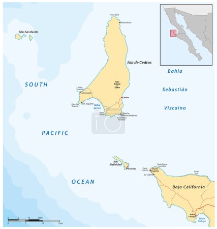 Téléchargez les illustrations : Carte vectorielle de l'île mexicaine de Cedros, Basse-Californie - en licence libre de droit