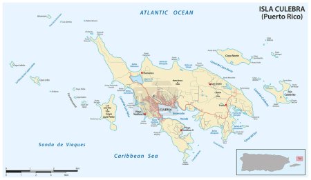 Ilustración de Hoja de ruta vectorial de la isla puertorriqueña de Culebra - Imagen libre de derechos