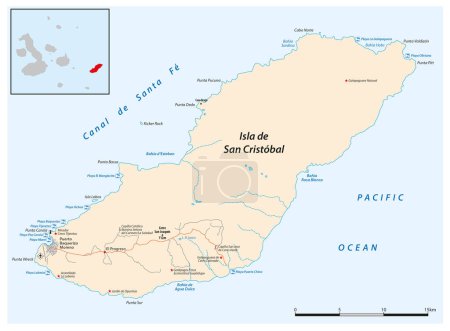 Téléchargez les illustrations : Carte vectorielle de l'île équatorienne de San Cristobal, Îles Galapagos - en licence libre de droit