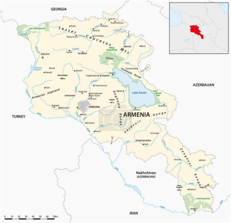 Ilustración de Mapa vectorial detallado del estado de Armenia en Oriente Medio - Imagen libre de derechos