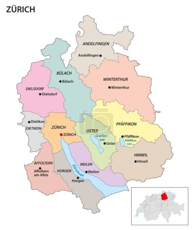 Téléchargez les illustrations : Carte de district administratif de Zrich Canton, Suisse - en licence libre de droit
