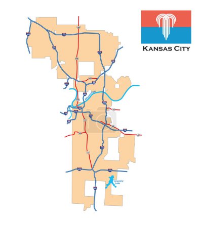 Illustration for Simple city map of Kansas City, Missouri, USA - Royalty Free Image