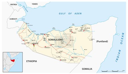 Illustration for Vector road map of the de facto state of Somaliland - Royalty Free Image
