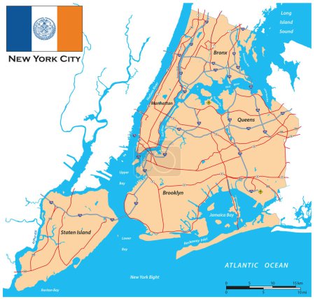 Illustration for Simple overview map of New York City, United States - Royalty Free Image