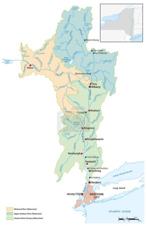 Carte du bassin hydrographique de la rivière Hudson, New York, États-Unis
