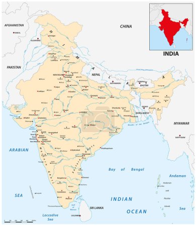 India map with the main cities