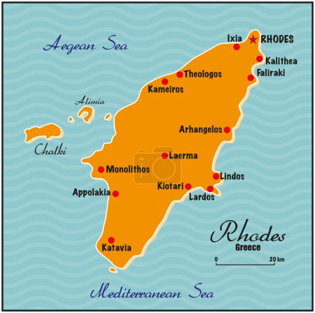 Carte vectorielle simple de l'île grecque de Rhodes