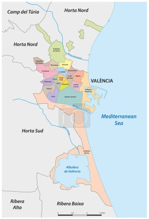 Téléchargez les illustrations : Carte vectorielle administrative de la ville espagnole de Valencia - en licence libre de droit