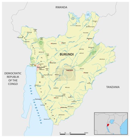 Ilustración de Mapa vectorial del estado de Burundi en África Oriental - Imagen libre de derechos