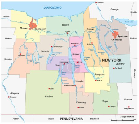 Mapa vectorial de la región de Finger Lakes, Nueva York, Estados Unidos