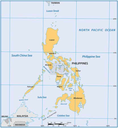 Téléchargez les illustrations : Carte simple de l'état de l'île asiatique des Philippines - en licence libre de droit