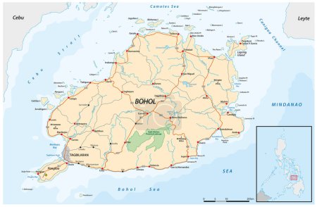 Carte vectorielle de l'île philippine de Bohol, Îles Visayennes