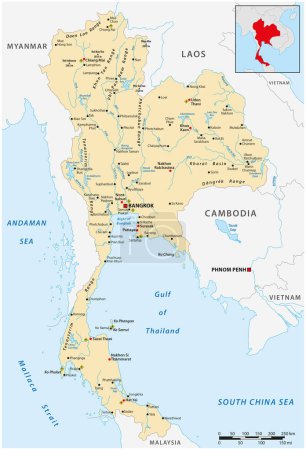 Téléchargez les illustrations : Carte vectorielle détaillée de l'État asiatique de Thaïlande - en licence libre de droit