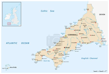 mapa vectorial de cornwall y las islas del reino unido scilly