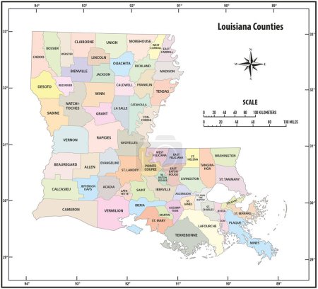 Téléchargez les illustrations : Carte de l'état de la Louisiane en couleur - en licence libre de droit