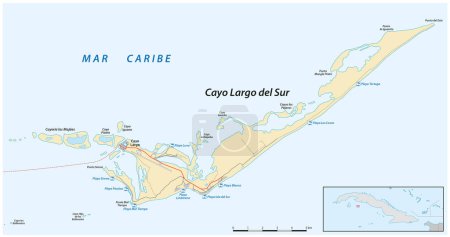 Téléchargez les illustrations : Carte vectorielle de l'île cubaine de Cayo Largo del Sur - en licence libre de droit